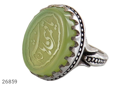 انگشتر نقره عقیق سبز درشت مردانه [یا قمر بنی هاشم] - 26859